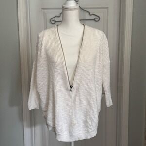 Express Womens‎ White Knit Zip Up Cardigan 3/4 Sleeve Size S